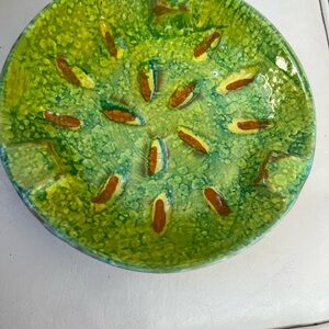Mid Century Vintage Artisan Green and Brown Ceramic ashtray